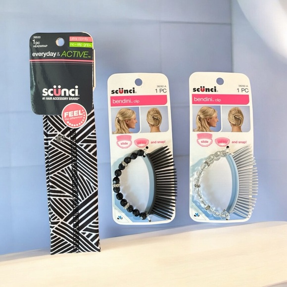 Scünci Hair Accessory Trio – Active Headwrap & 2 Bendini Clips Black and White - Picture 2 of 4